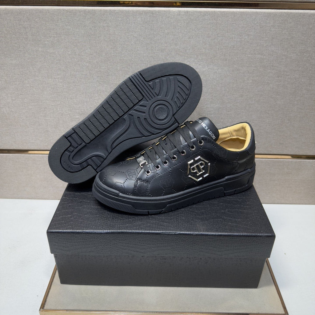 Philipp Plein Men's Textured Low-Top Sneakers - Metallic-Look Collar Accents